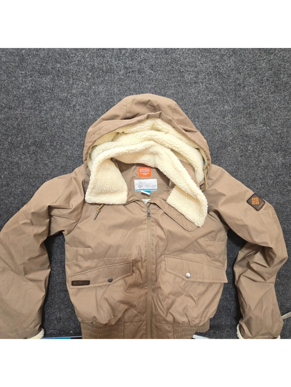 Columbia Womens Beacon Brooke Bomber Jacket M Brown Thermal Coil Sherpa Hooded